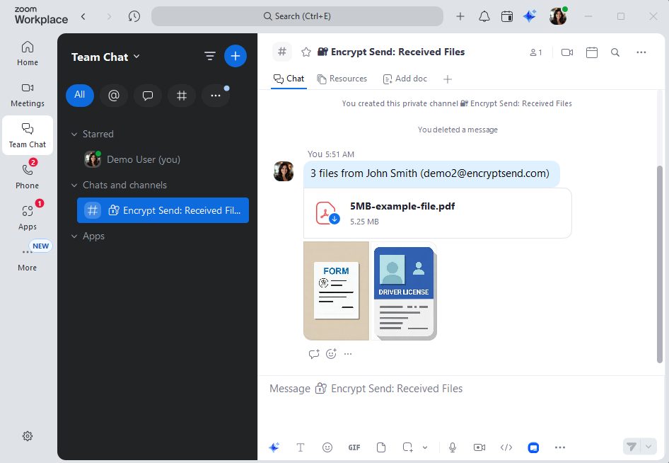 Zoom Team Chat notification — instant alert when a file arrives in your portal
